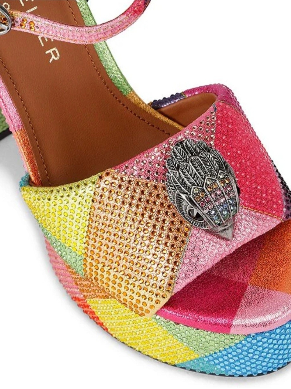 Kurt Geiger Rainbow Crystal Patchwork/Colorblock 7.5 Size Platform Sandal. New.